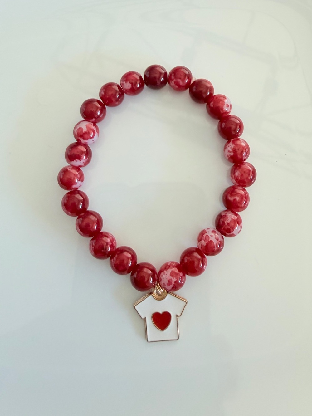 Red Beaded Bracelet with Heart Shirt Charm